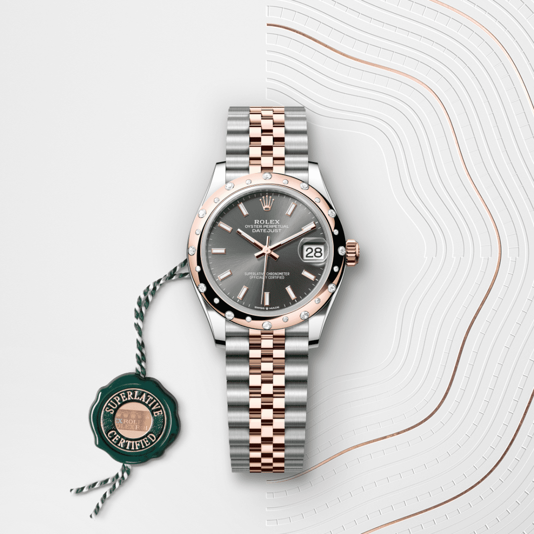 Rolex Datejust 31 Oyster, 31 mm, Oystersteel çelik, Everose altın ve pırlanta M278341RBR-0018