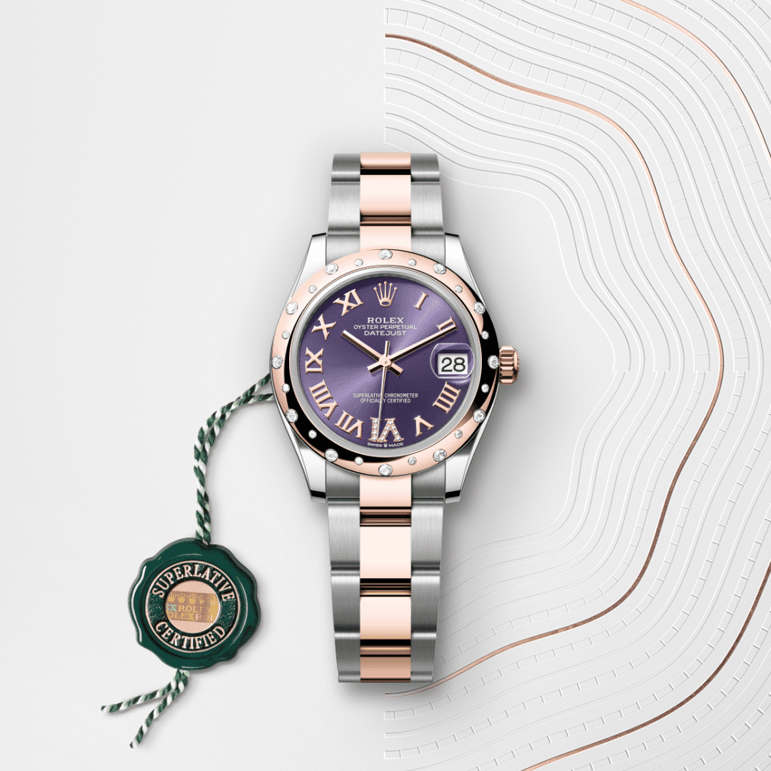 Rolex Datejust 31 Oyster, 31 mm, Oystersteel çelik, Everose altın ve pırlanta M278341RBR-0019