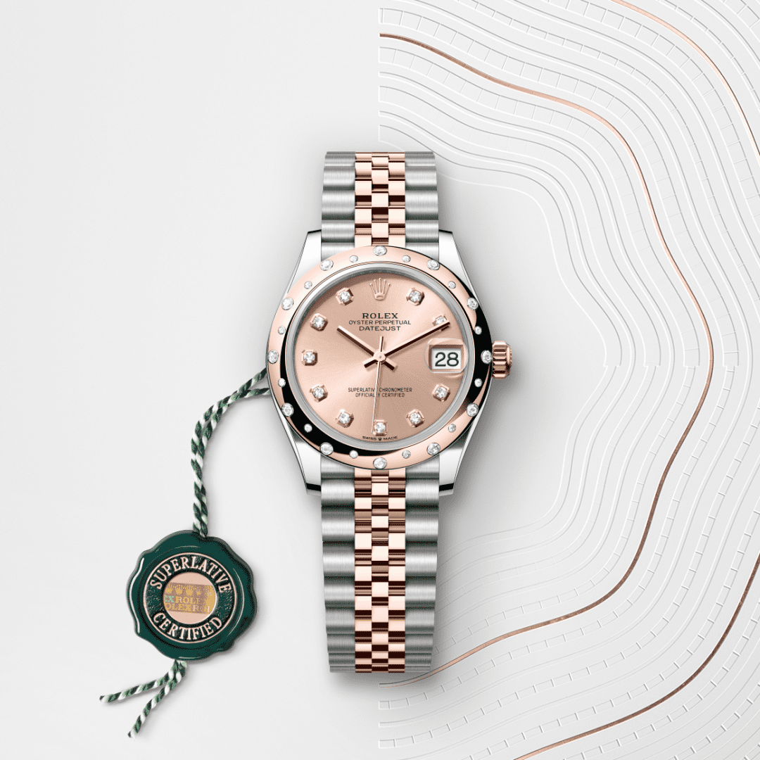 Rolex Datejust 31 Oyster, 31 mm, Oystersteel çelik, Everose altın ve pırlanta M278341RBR-0024
