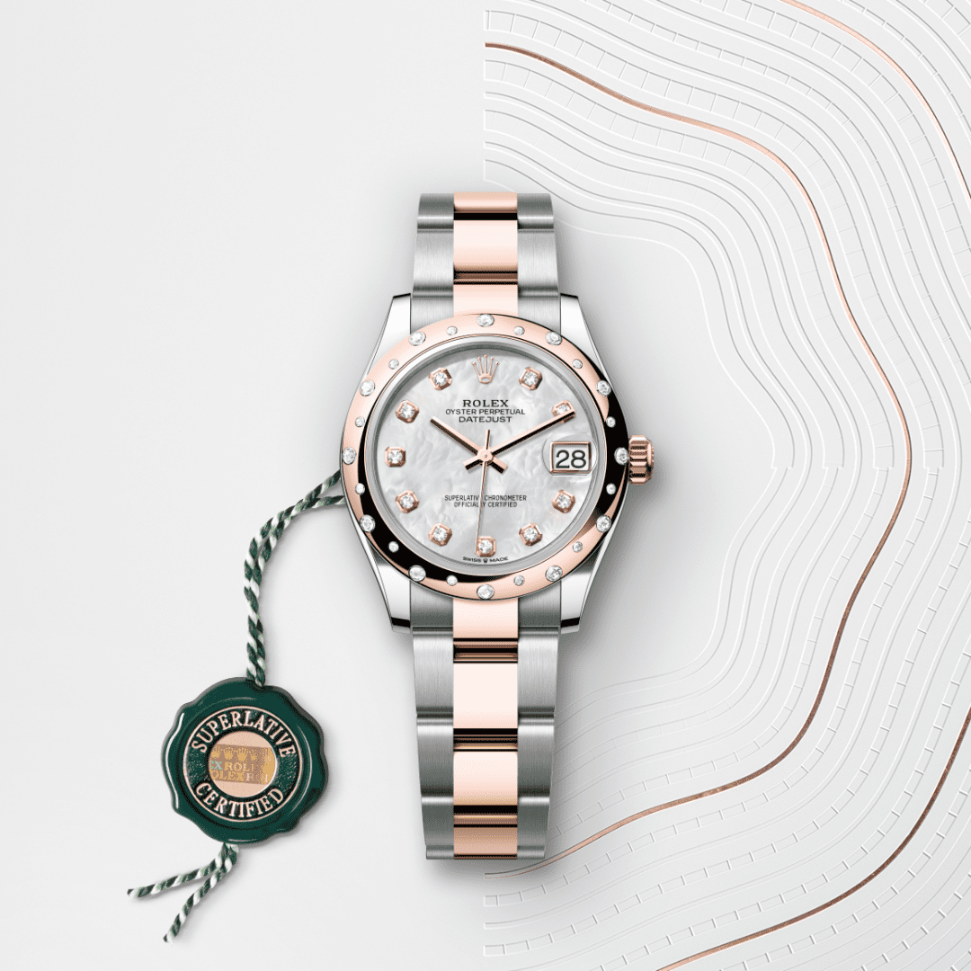Rolex Datejust 31 Oyster, 31 mm, Oystersteel çelik, Everose altın ve pırlanta M278341RBR-0025