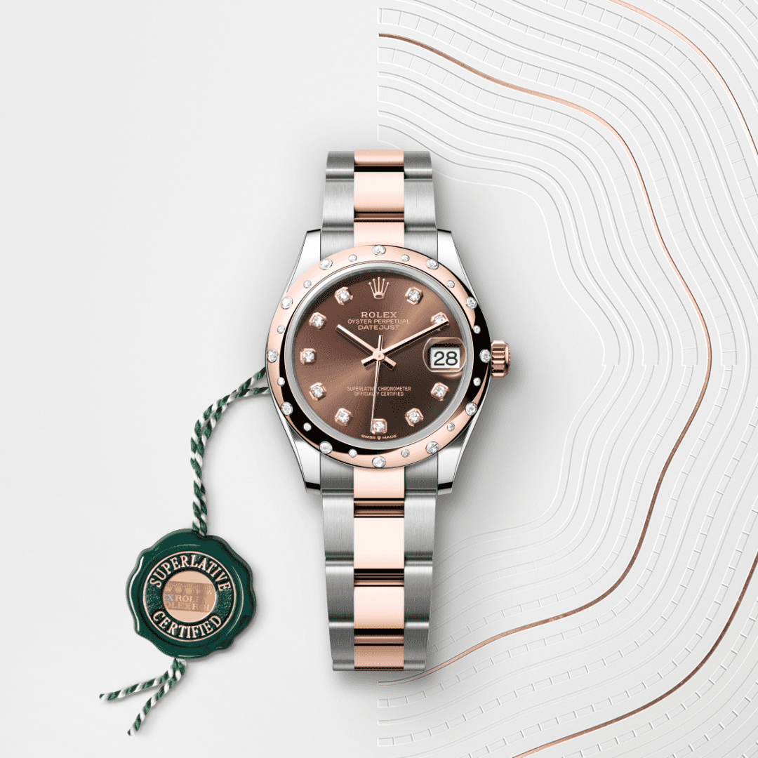 Rolex Datejust 31 Oyster, 31 mm, Oystersteel çelik, Everose altın ve pırlanta M278341RBR-0027