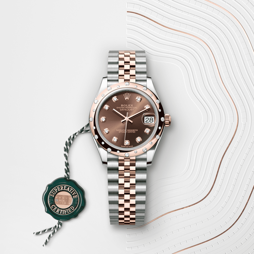 Rolex Datejust 31 Oyster, 31 mm, Oystersteel çelik, Everose altın ve pırlanta M278341RBR-0028