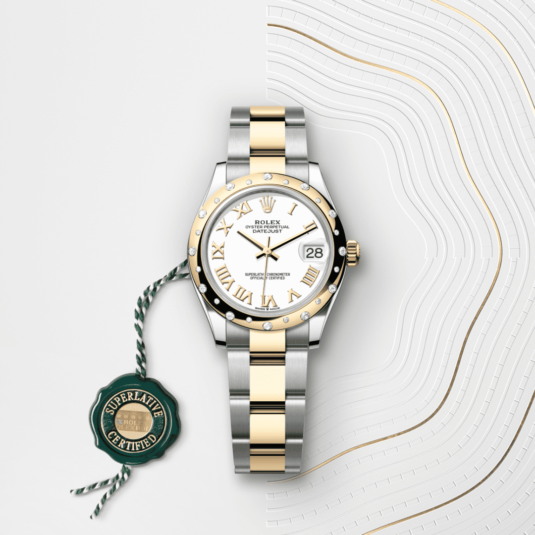 Rolex Datejust 31 Oyster, 31 mm, Oystersteel çelik, sarı altın ve pırlanta M278343RBR-0001
