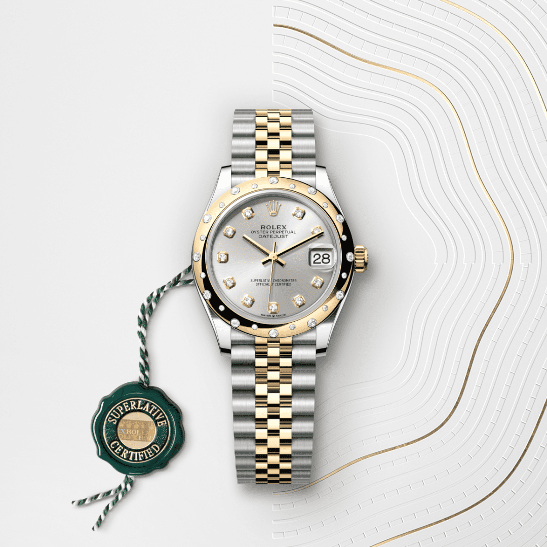 Rolex Datejust 31 Oyster, 31 mm, Oystersteel çelik, sarı altın ve pırlanta M278343RBR-0020