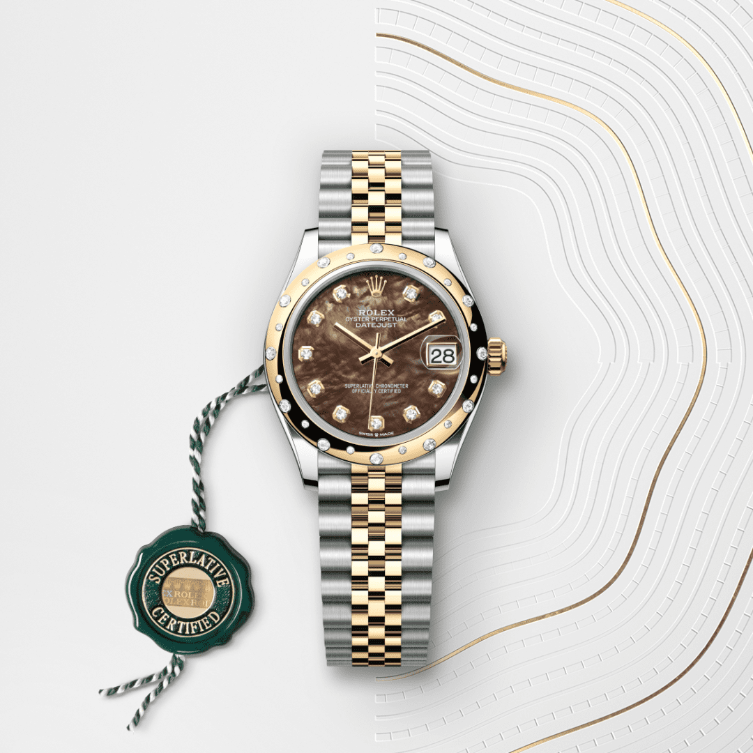 Rolex Datejust 31 Oyster, 31 mm, Oystersteel çelik, sarı altın ve pırlanta M278343RBR-0024