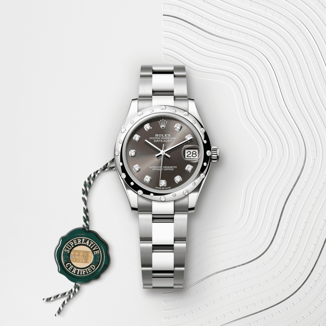 Rolex Datejust 31 Oyster, 31 mm, Oystersteel çelik, beyaz altın ve pırlanta M278344RBR-0007