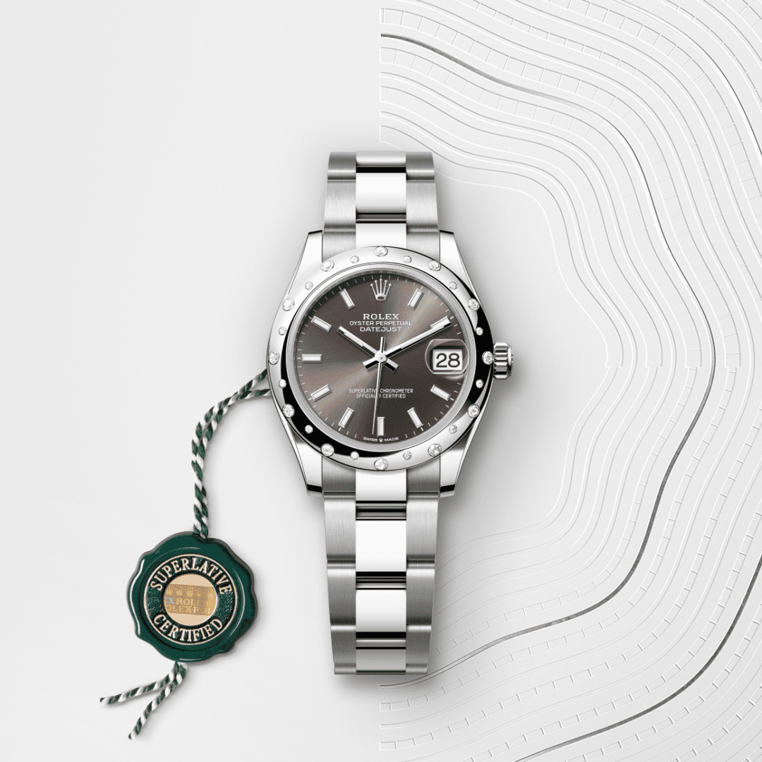 Rolex Datejust 31 Oyster, 31 mm, Oystersteel çelik, beyaz altın ve pırlanta M278344RBR-0017
