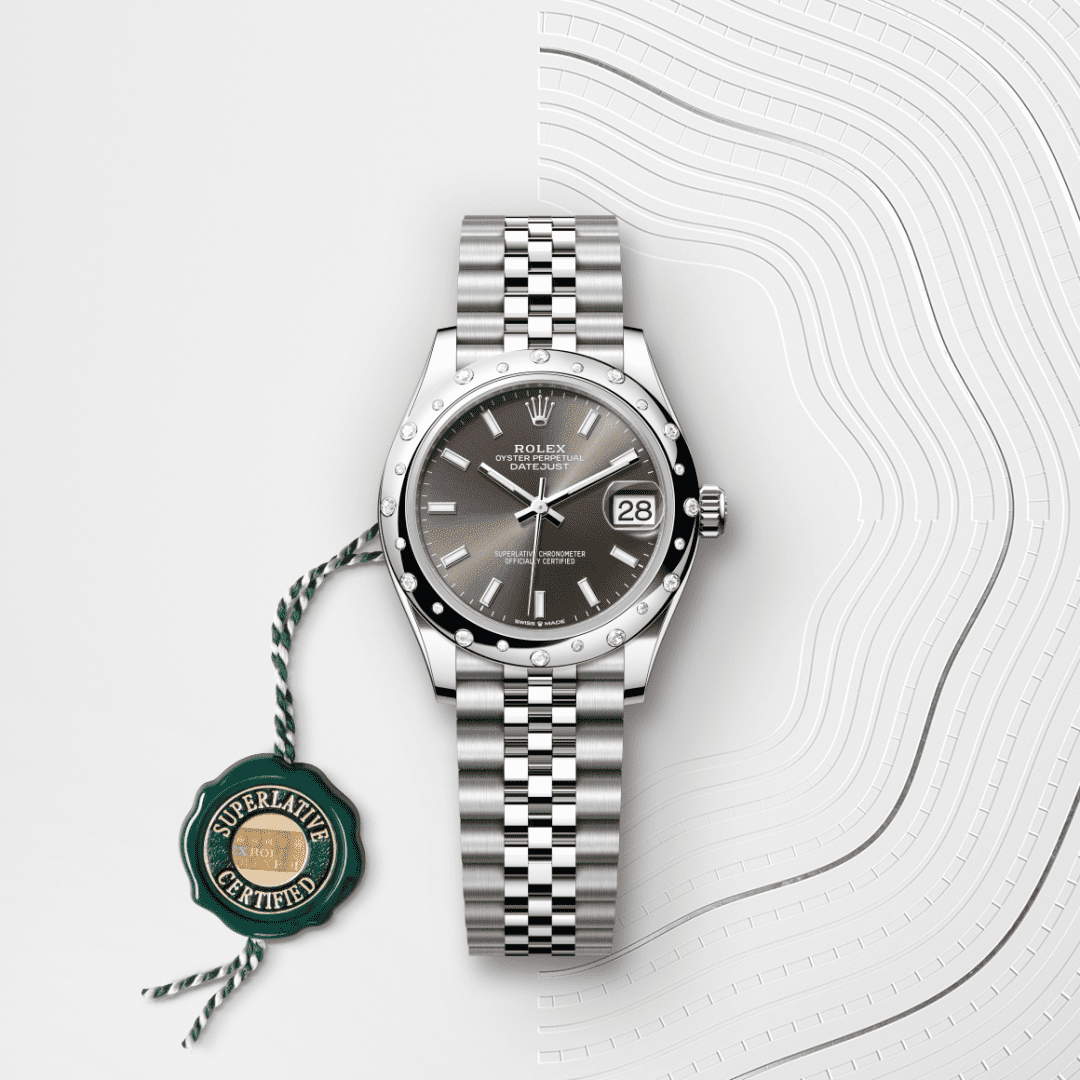 Rolex Datejust 31 Oyster, 31 mm, Oystersteel çelik, beyaz altın ve pırlanta M278344RBR-0018