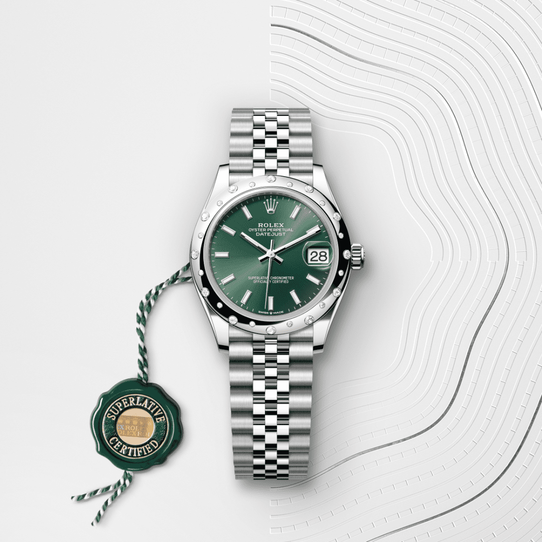 Rolex Datejust 31 Oyster, 31 mm, Oystersteel çelik, beyaz altın ve pırlanta M278344RBR-0020
