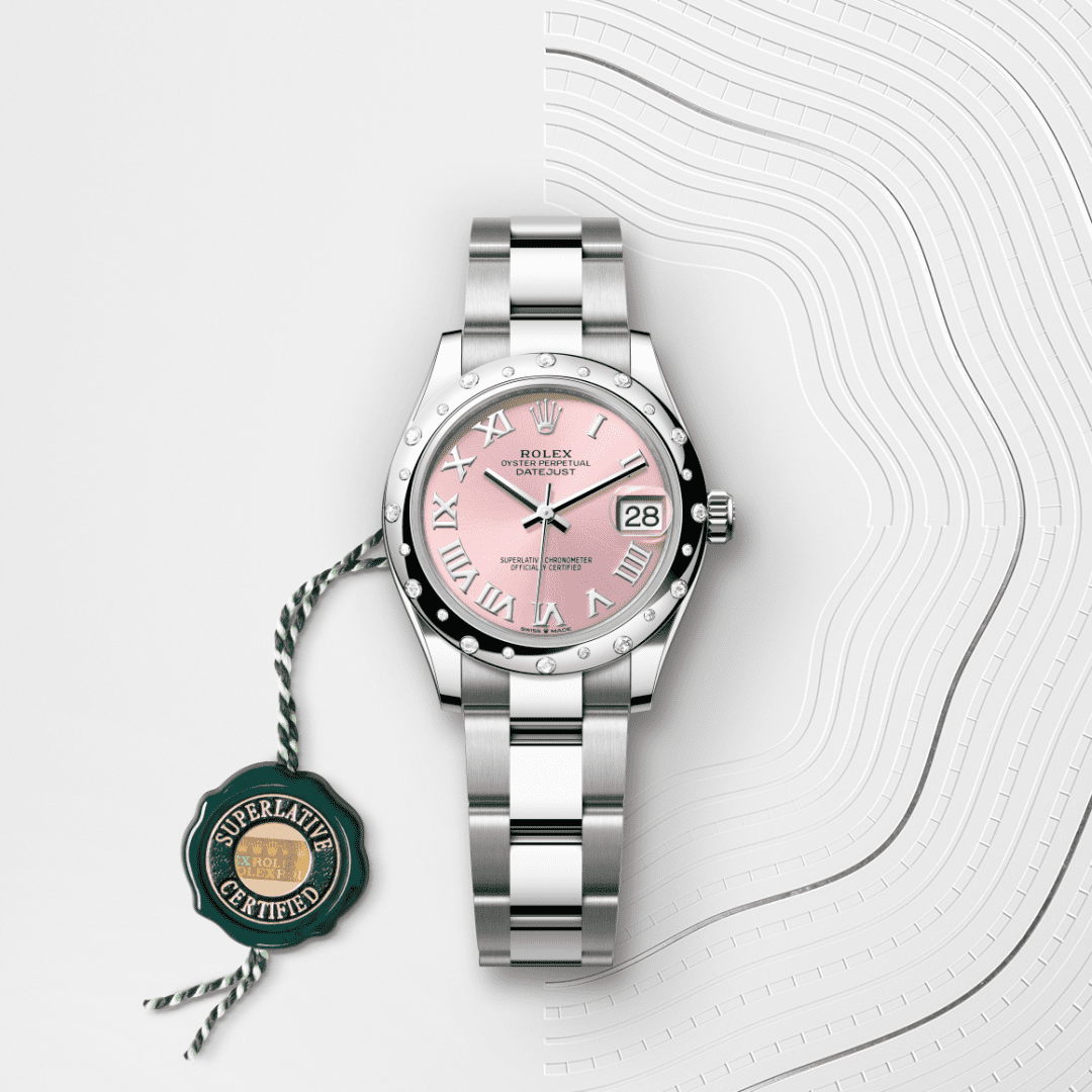 Rolex Datejust 31 Oyster, 31 mm, Oystersteel çelik, beyaz altın ve pırlanta M278344RBR-0021