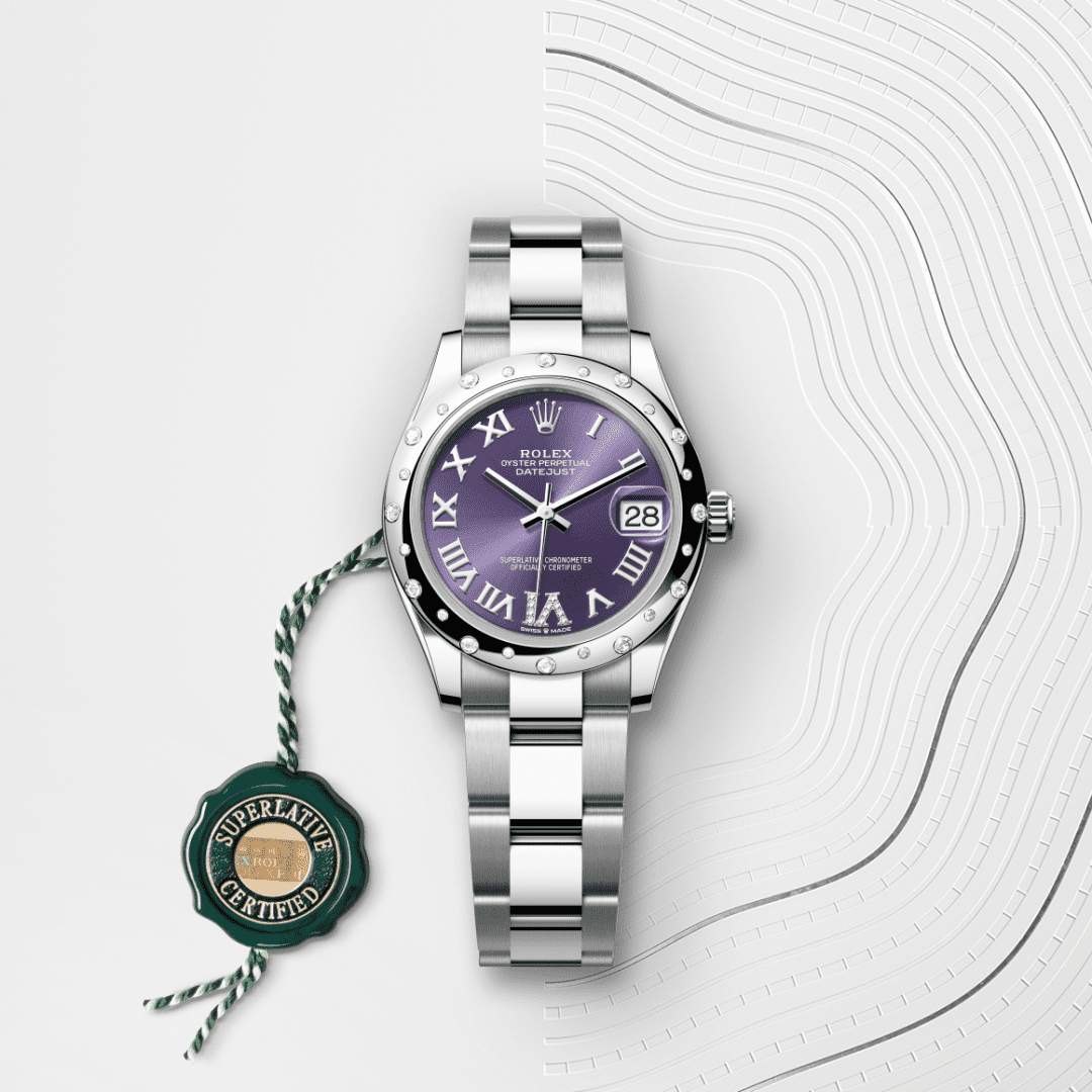 Rolex Datejust 31 Oyster, 31 mm, Oystersteel çelik, beyaz altın ve pırlanta M278344RBR-0027