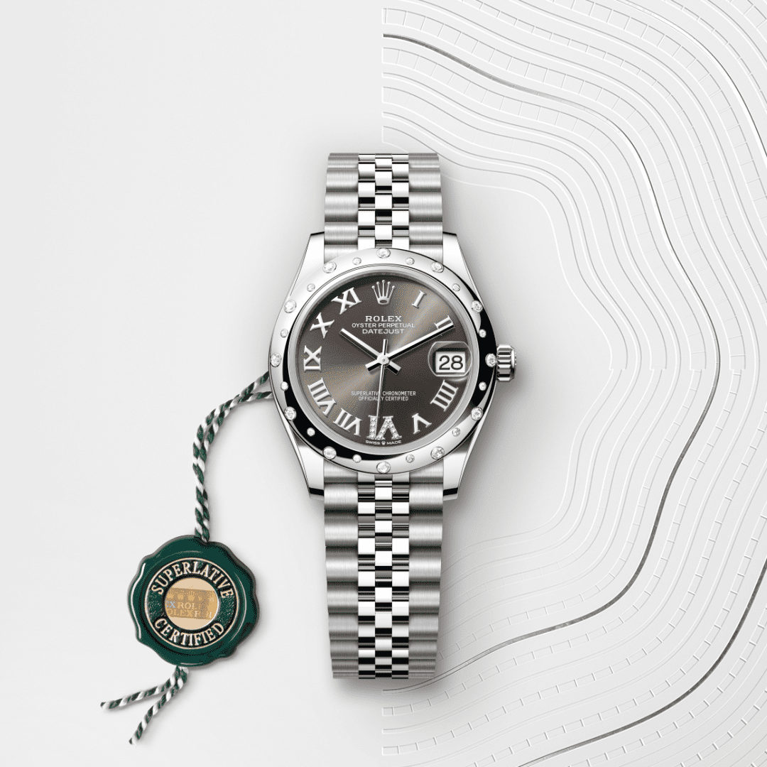 Rolex Datejust 31 Oyster, 31 mm, Oystersteel çelik, beyaz altın ve pırlanta M278344RBR-0030