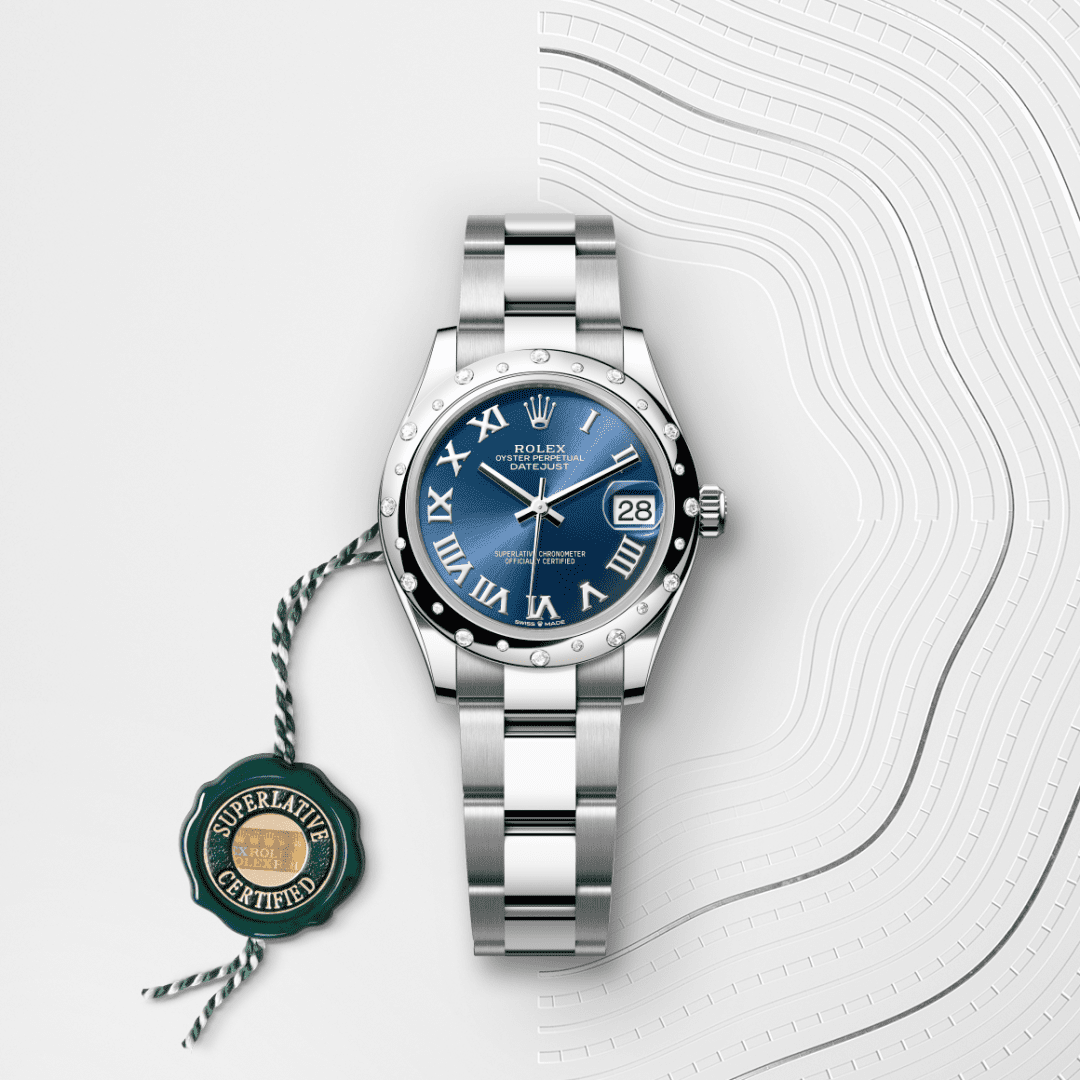 Rolex Datejust 31 Oyster, 31 mm, Oystersteel çelik, beyaz altın ve pırlanta M278344RBR-0035