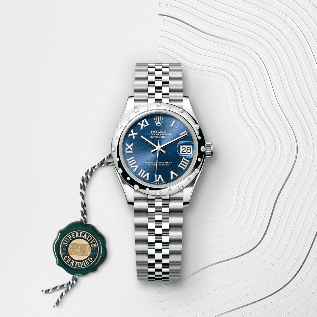 Rolex Datejust 31 Oyster, 31 mm, Oystersteel çelik, beyaz altın ve pırlanta M278344RBR-0036
