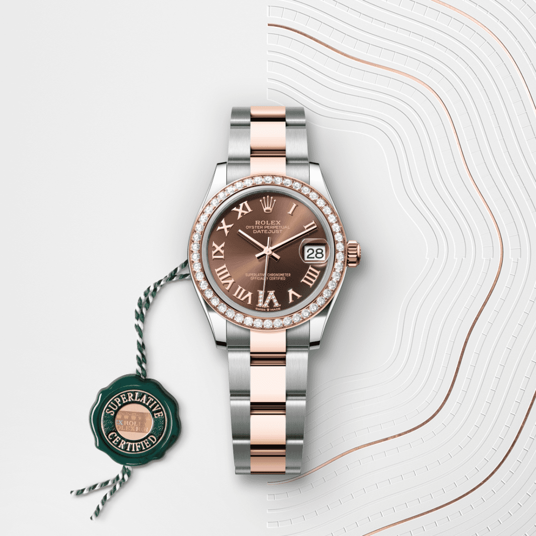 Rolex Datejust 31 Oyster, 31 mm, Oystersteel çelik, Everose altın ve pırlanta M278381RBR-0005