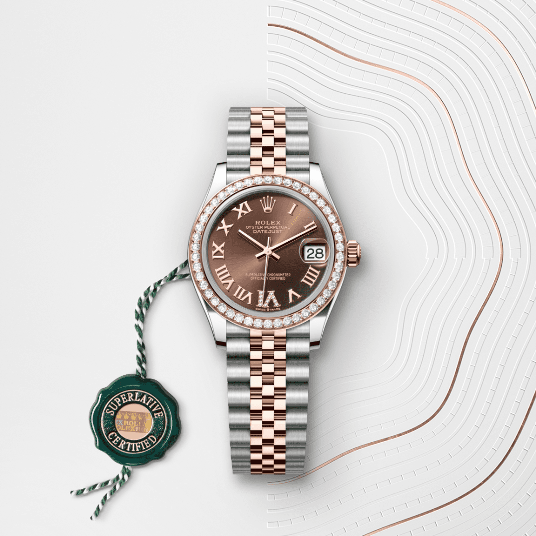 Rolex Datejust 31 Oyster, 31 mm, Oystersteel çelik, Everose altın ve pırlanta M278381RBR-0006