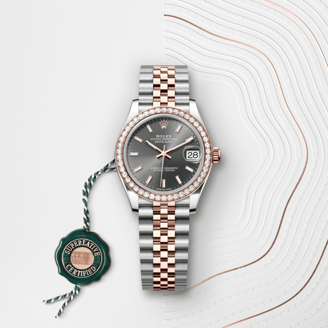 Rolex Datejust 31 Oyster, 31 mm, Oystersteel çelik, Everose altın ve pırlanta M278381RBR-0018