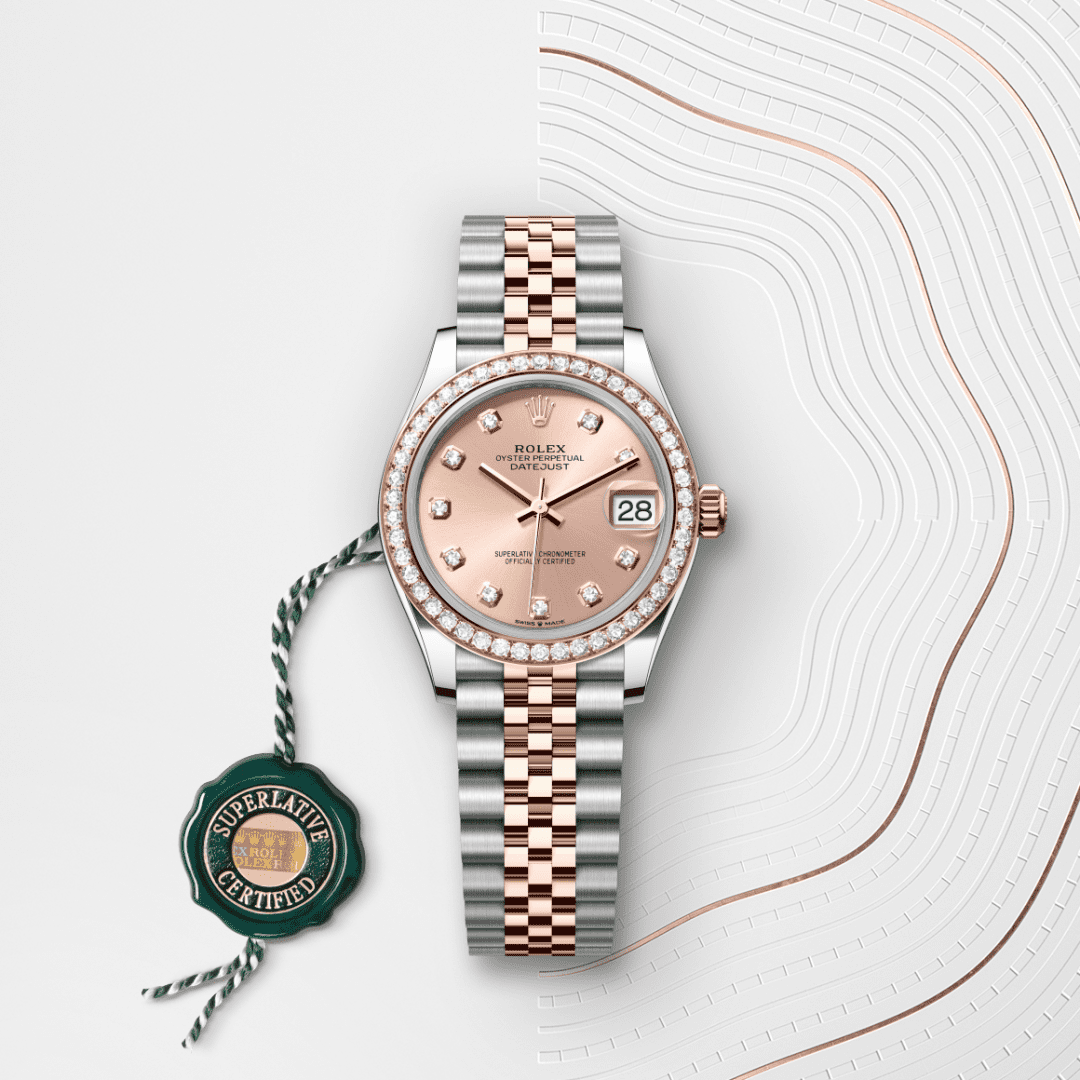 Rolex Datejust 31 Oyster, 31 mm, Oystersteel çelik, Everose altın ve pırlanta M278381RBR-0024