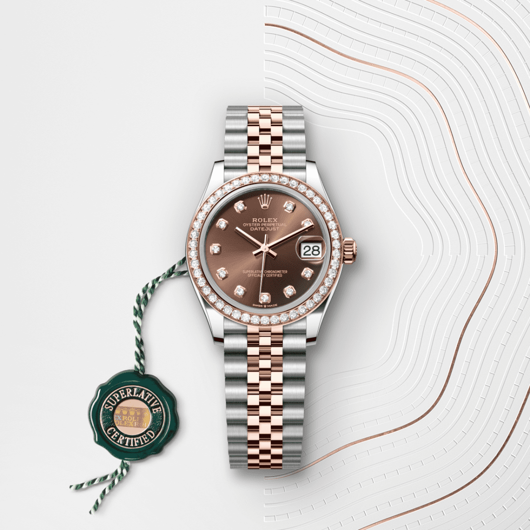 Rolex Datejust 31 Oyster, 31 mm, Oystersteel çelik, Everose altın ve pırlanta M278381RBR-0028