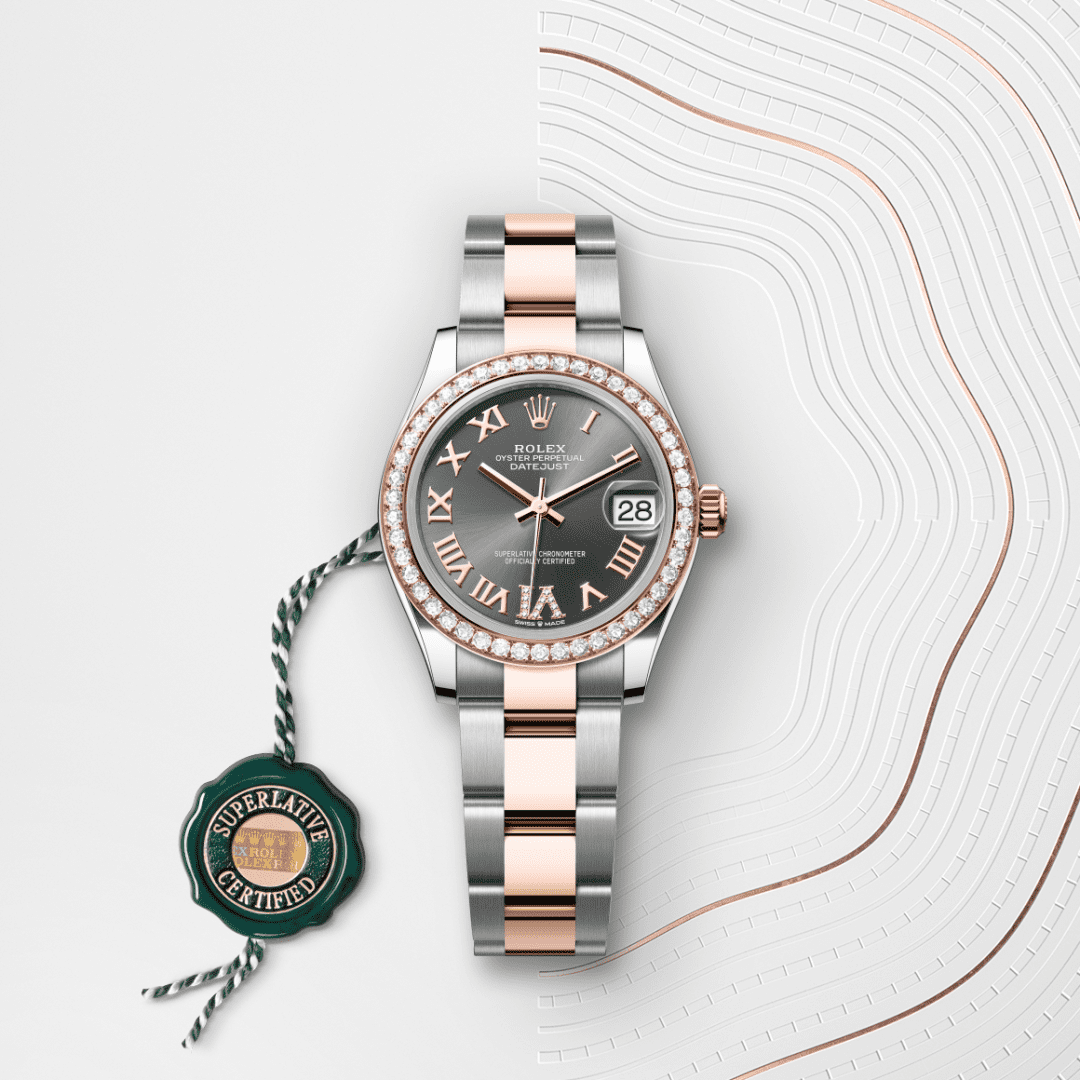 Rolex Datejust 31 Oyster, 31 mm, Oystersteel çelik, Everose altın ve pırlanta M278381RBR-0029