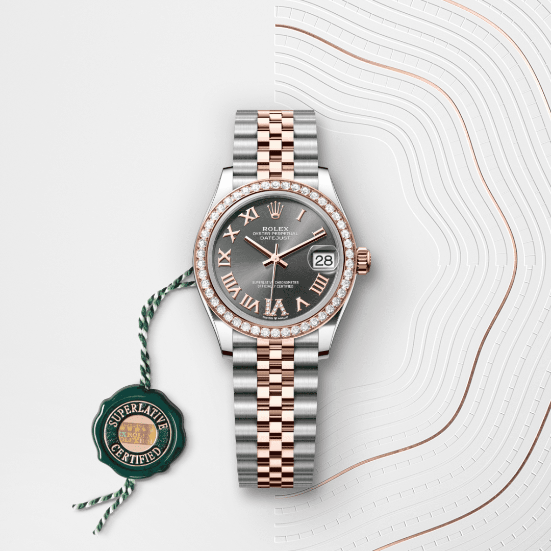 Rolex Datejust 31 Oyster, 31 mm, Oystersteel çelik, Everose altın ve pırlanta M278381RBR-0030