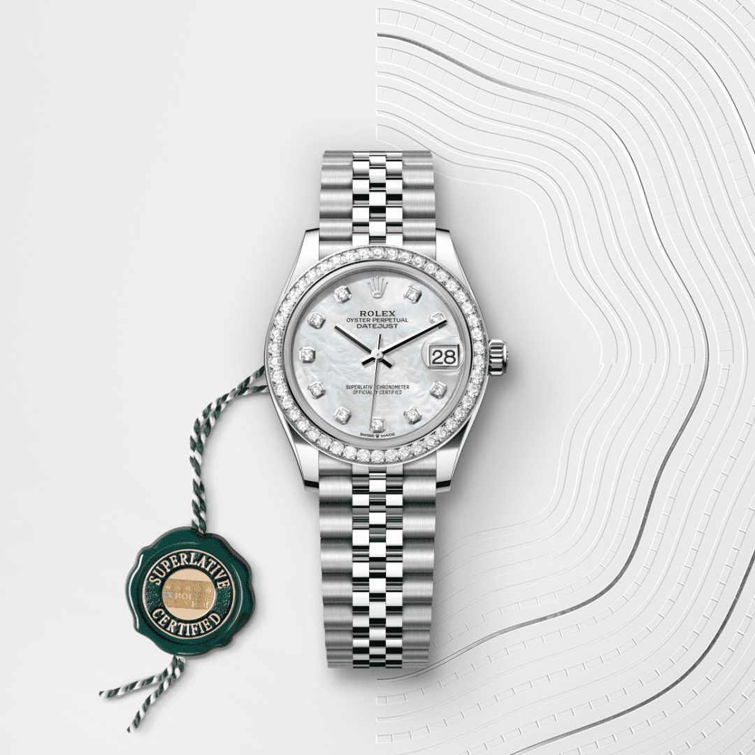 Rolex Datejust 31 Oyster, 31 mm, Oystersteel çelik, beyaz altın ve pırlanta M278384RBR-0008