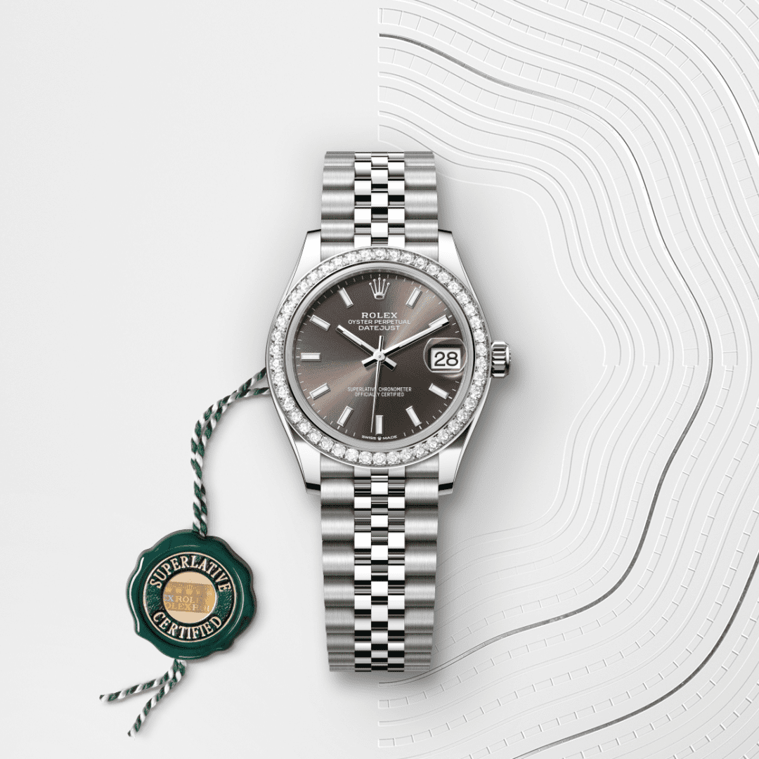 Rolex Datejust 31 Oyster, 31 mm, Oystersteel çelik, beyaz altın ve pırlanta M278384RBR-0020