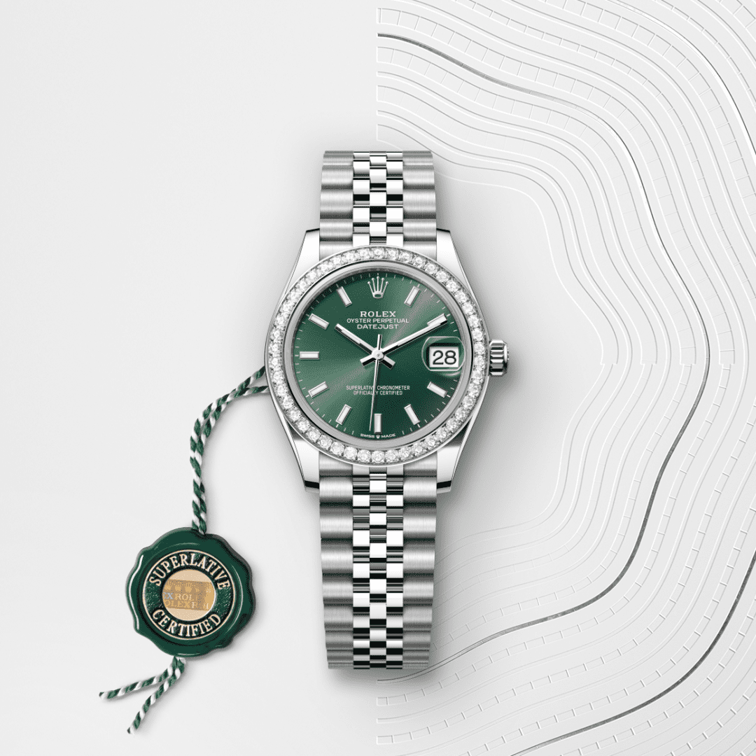 Rolex Datejust 31 Oyster, 31 mm, Oystersteel çelik, beyaz altın ve pırlanta M278384RBR-0022