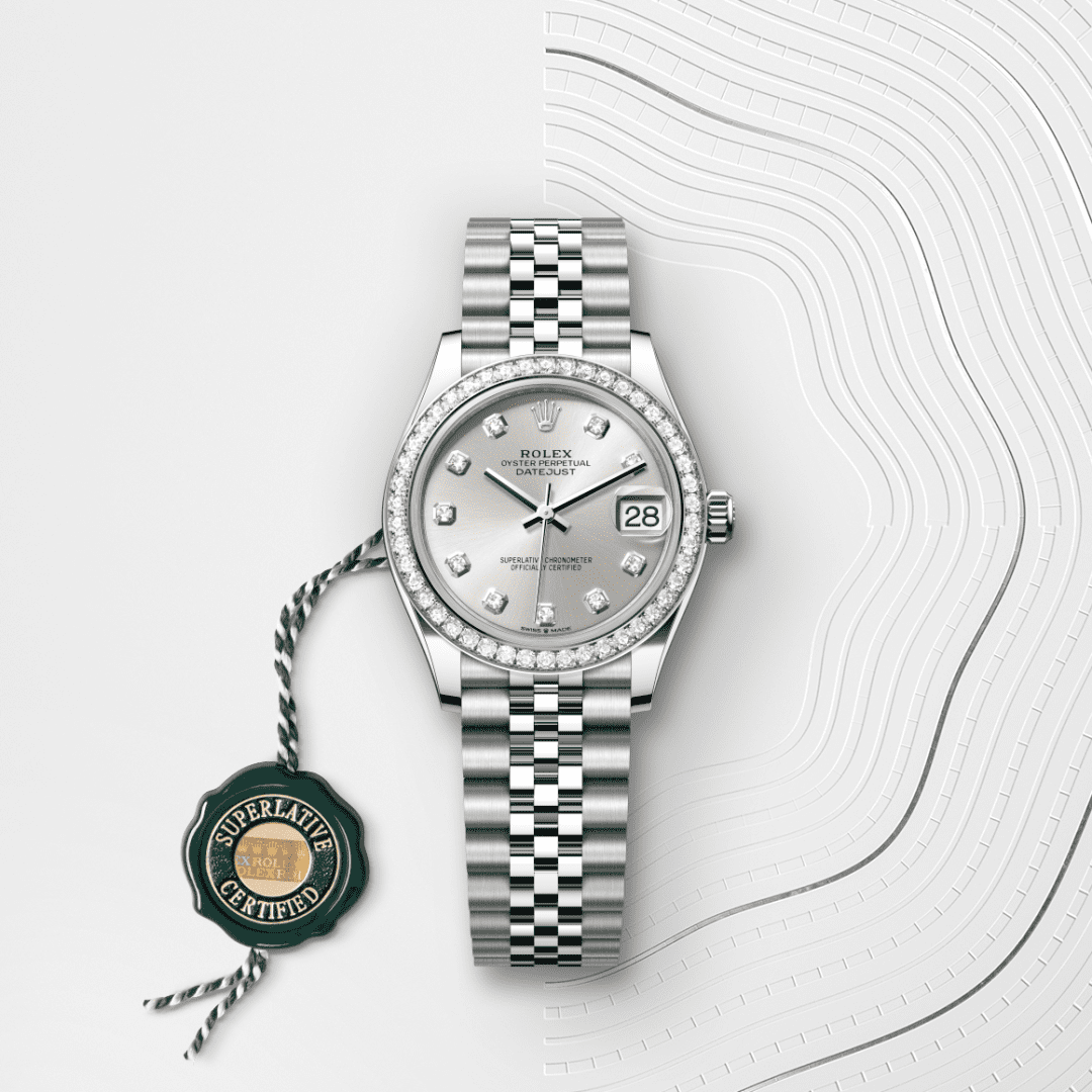 Rolex Datejust 31 Oyster, 31 mm, Oystersteel çelik, beyaz altın ve pırlanta M278384RBR-0034
