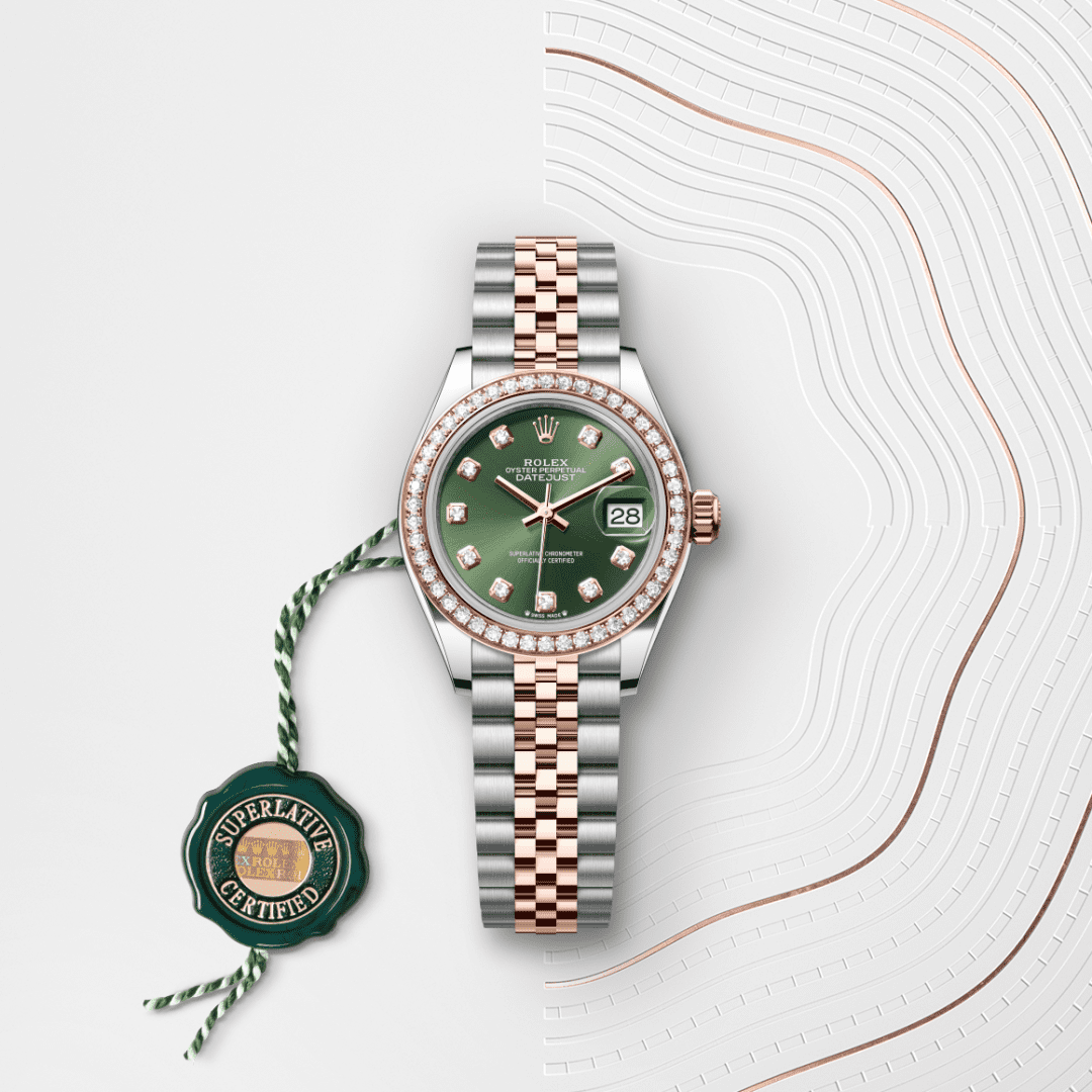 Rolex Lady-Datejust Oyster, 28 mm, Oystersteel çelik, Everose altın ve pırlanta M279381RBR-0007