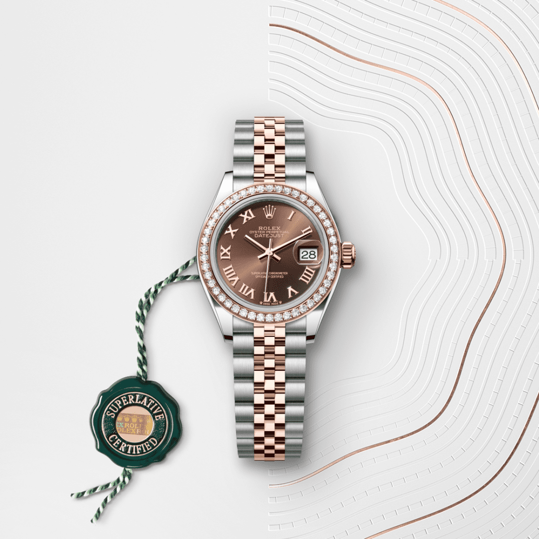 Rolex Lady-Datejust Oyster, 28 mm, Oystersteel çelik, Everose altın ve pırlanta M279381RBR-0009