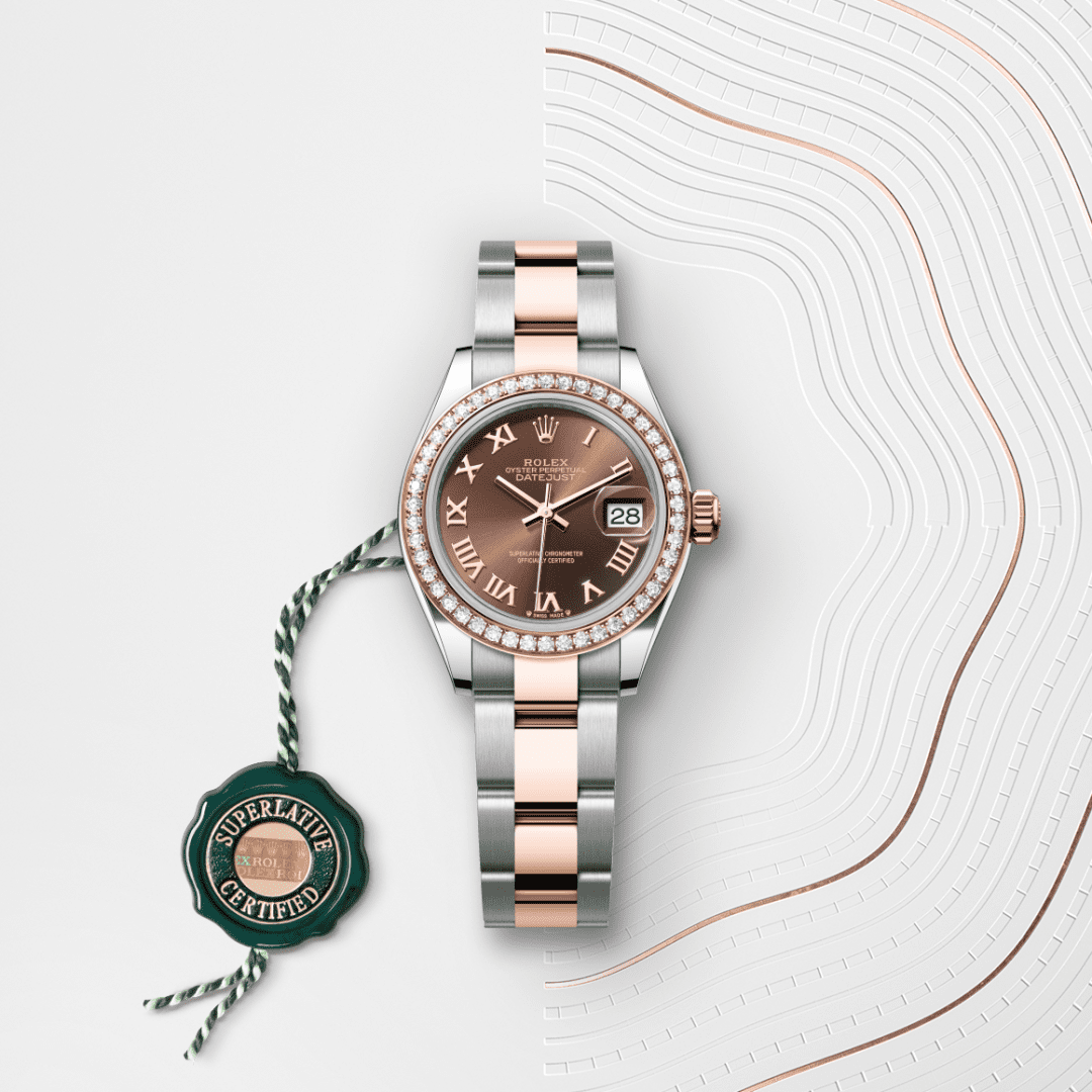 Rolex Lady-Datejust Oyster, 28 mm, Oystersteel çelik, Everose altın ve pırlanta M279381RBR-0010