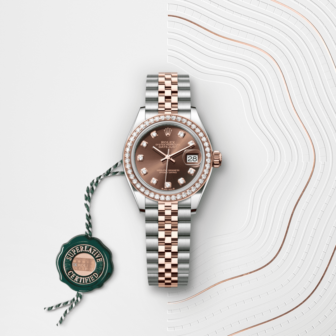 Rolex Lady-Datejust Oyster, 28 mm, Oystersteel çelik, Everose altın ve pırlanta M279381RBR-0011