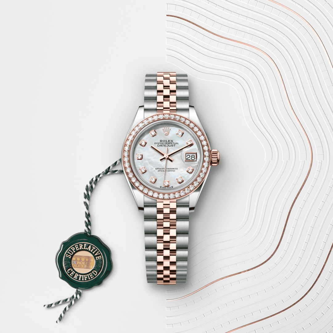 Rolex Lady-Datejust Oyster, 28 mm, Oystersteel, Everose gold and diamonds M279381RBR-0013