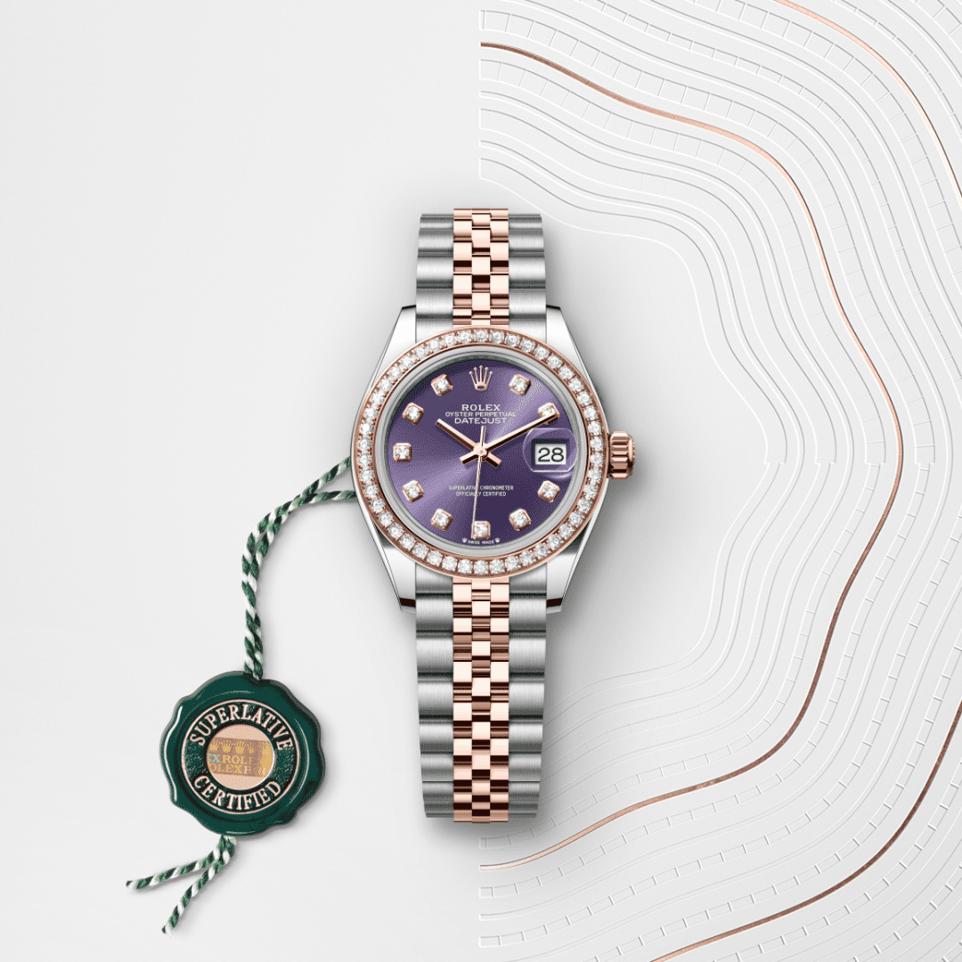 Rolex Lady-Datejust Oyster, 28 mm, Oystersteel çelik, Everose altın ve pırlanta M279381RBR-0015