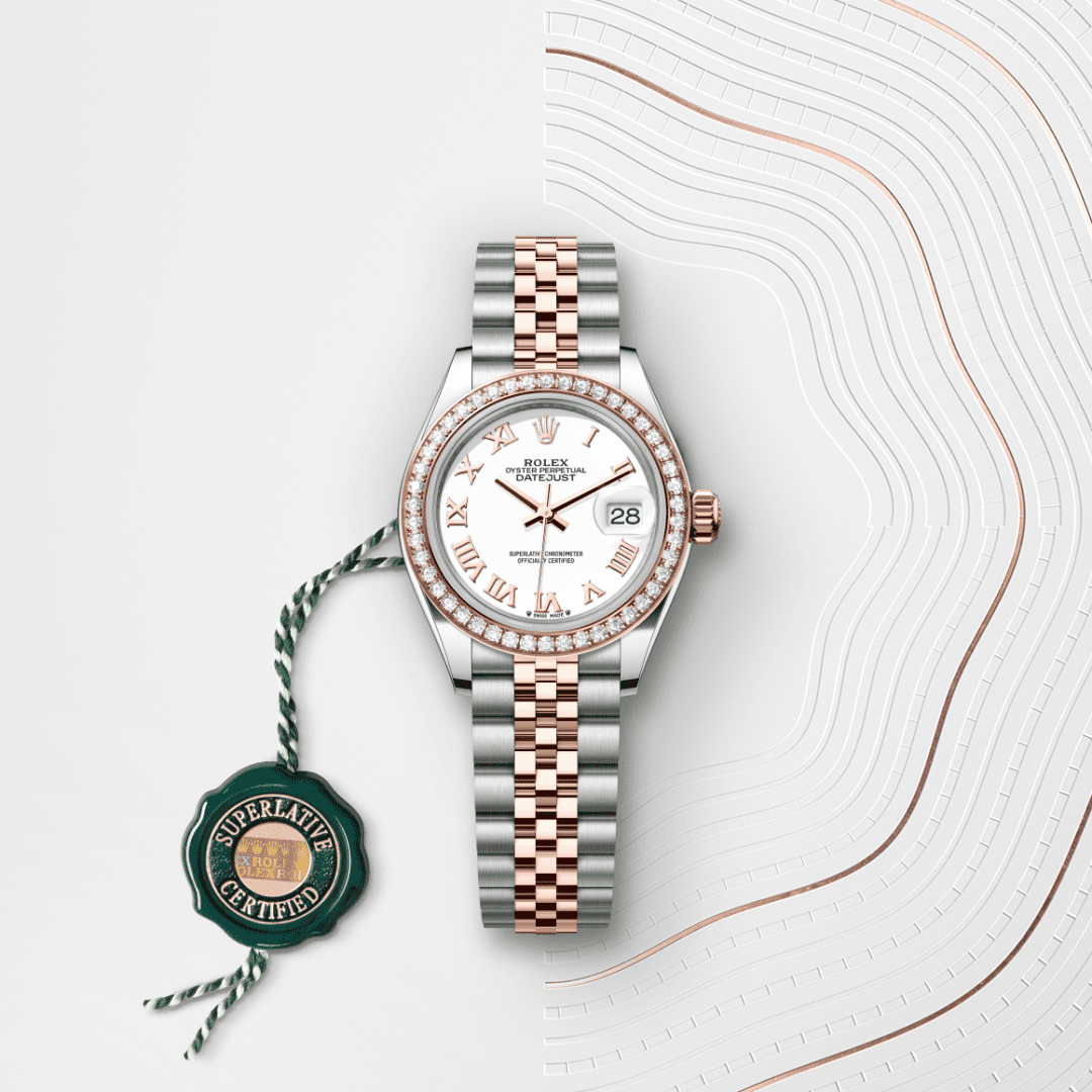 Rolex Lady-Datejust Oyster, 28 mm, Oystersteel çelik, Everose altın ve pırlanta M279381RBR-0021