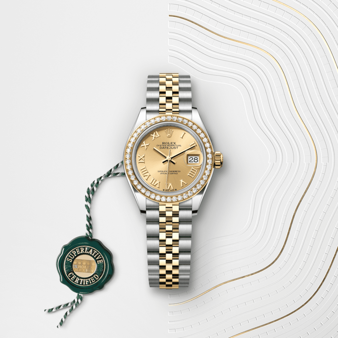 Rolex Lady-Datejust Oyster, 28 mm, Oystersteel çelik, sarı altın ve pırlanta M279383RBR-0009