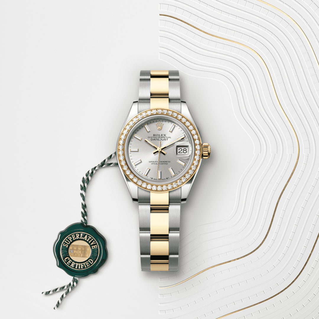 Rolex Lady-Datejust Oyster, 28 mm, Oystersteel çelik, sarı altın ve pırlanta M279383RBR-0018