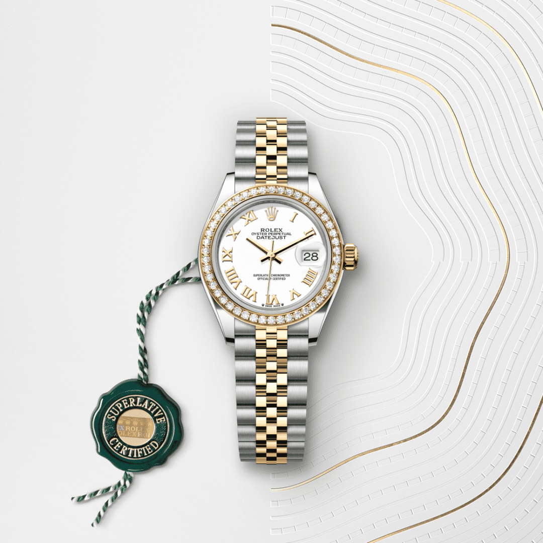 Rolex Lady-Datejust Oyster, 28 mm, Oystersteel çelik, sarı altın ve pırlanta M279383RBR-0023