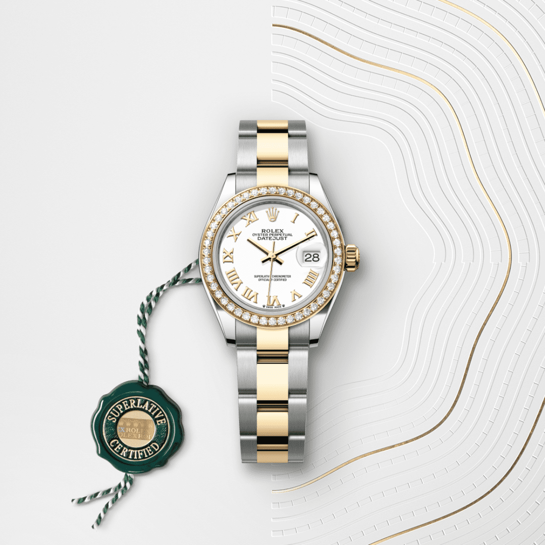 Rolex Lady-Datejust Oyster, 28 mm, Oystersteel çelik, sarı altın ve pırlanta M279383RBR-0024