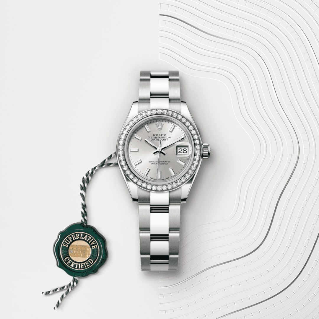 Rolex Lady-Datejust Oyster, 28 mm, Oystersteel çelik, beyaz altın ve pırlanta M279384RBR-0008