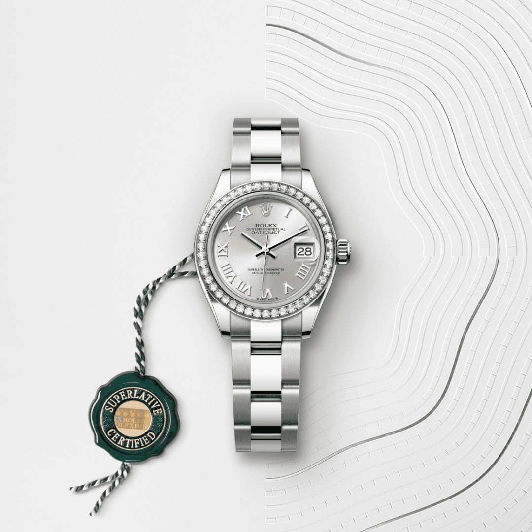 Rolex Lady-Datejust Oyster, 28 mm, Oystersteel çelik, beyaz altın ve pırlanta M279384RBR-0010