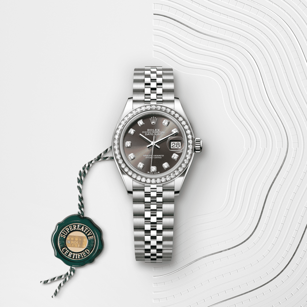 Rolex Lady-Datejust Oyster, 28 mm, Oystersteel çelik, beyaz altın ve pırlanta M279384RBR-0017