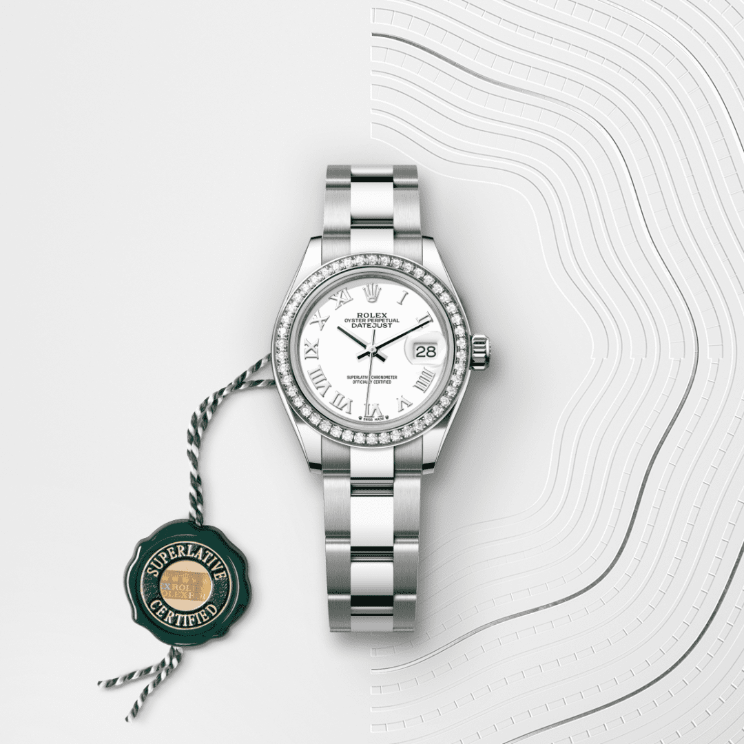 Rolex Lady-Datejust Oyster, 28 mm, Oystersteel çelik, beyaz altın ve pırlanta M279384RBR-0020