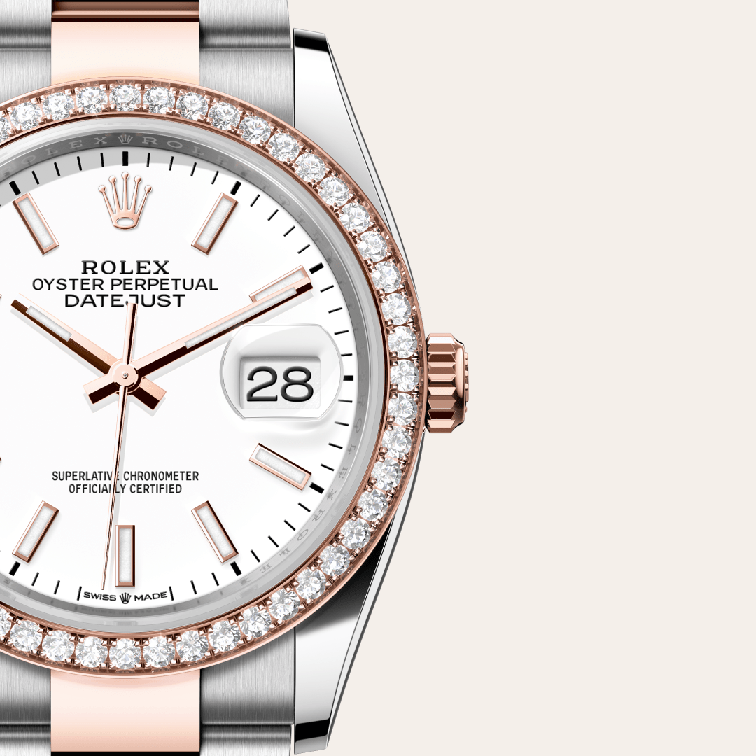 Rolex Datejust 36 Oyster, 36 mm, Oystersteel çelik, Everose altın ve pırlanta M126281RBR-0006