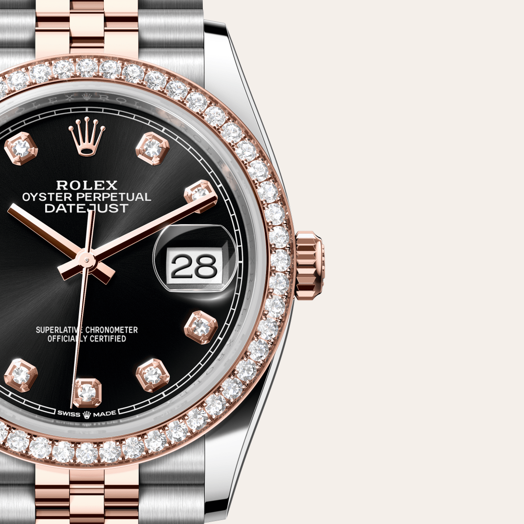 Rolex Datejust 36 Oyster, 36 mm, Oystersteel çelik, Everose altın ve pırlanta M126281RBR-0007