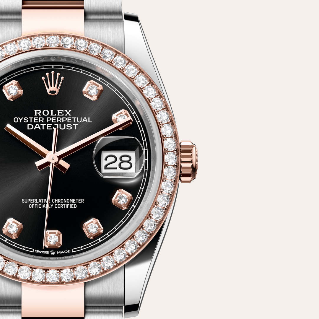 Rolex Datejust 36 Oyster, 36 mm, Oystersteel çelik, Everose altın ve pırlanta M126281RBR-0008