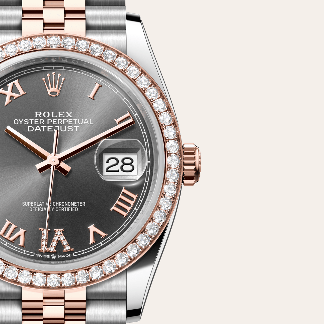 Rolex Datejust 36 Oyster, 36 mm, Oystersteel çelik, Everose altın ve pırlanta M126281RBR-0011