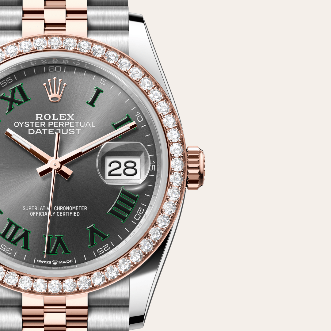 Rolex Datejust 36 Oyster, 36 mm, Oystersteel çelik, Everose altın ve pırlanta M126281RBR-0017