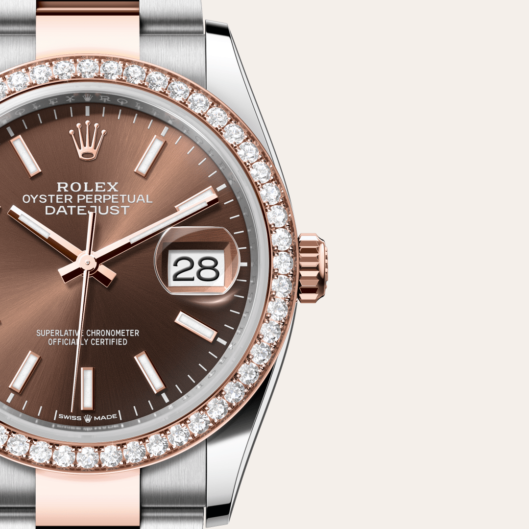 Rolex Datejust 36 Oyster, 36 mm, Oystersteel çelik, Everose altın ve pırlanta M126281RBR-0032